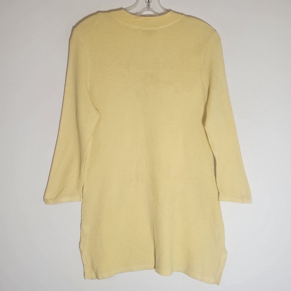 All at Once Sweater Womens Medium Yellow Waffle Knit Lace Up Tie Neck Tunic Top - Picture 12 of 15